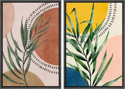 Miniatura 71 de SIGNFORD Lienzo enmarcado para pared, juego de arte con hojas de palmera de selva, polígonos geométricos, formas abstractas, ilustración, arte