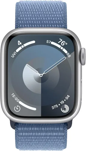 Miniatura 2 de Apple Watch Series 9 [GPS 41mm] Smartwatch con caja de aluminio plateado con correa deportiva Winter Blue de una talla. Rastreador de fitness, Caja