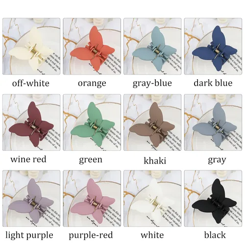 Miniatura 6 de 12 pinzas para el cabello con garra de mariposa de 2.6 pulgadas, antideslizantes, mandíbula mate, 12 colores, fuerte sujeción de mariposa