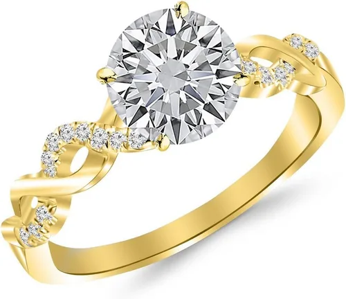 Miniatura 2 de Anillo de compromiso de oro y diamante Houston Diamond District, diseño de infinito retorcido, con centro redondo de corte brillante I-J I2