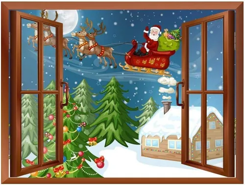 Miniatura 11 de wall26 Vinilo adhesivo de pared con diseño de Papá Noel y renos en la noche de luna llena, autoadhesivo, extraíble, para ventana, 24 x 32 pulgadas