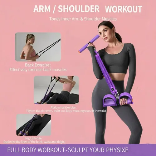 Miniatura 3 de Banda de resistencia de pedal multifunción 2026 con asa, tirador de tobillo ajustable de 4 tubos para ejercicio de cuerpo completo, entrenamiento