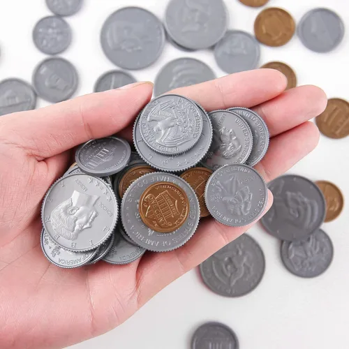 Miniatura 4 de 100 monedas falsas para el aprendizaje de los niños, monedas de juego de plástico para enseñanza, 100 níquel para niños, tienda