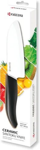 Cuchillo Santoku de la marca Kyocera Advanced Ceramic y de la serie Revolution con 5 1/2 pulgadas, hoja blanca, Blanco