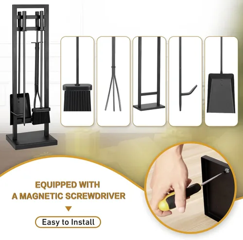 Miniatura 3 de FEED GARDEN Juego de herramientas para chimenea de 5 piezas, 30 pulgadas, moderno de hierro forjado para exteriores, accesorios para chimenea
