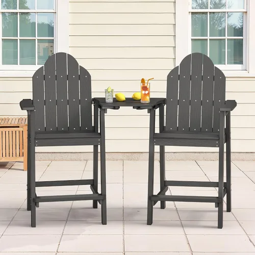 Miniatura 14 de LUE BONA Juego de 2 sillas altas Adirondack HDPS para todo tipo de clima, sillas de altura de barra con patas de aluminio, mesa desmontable