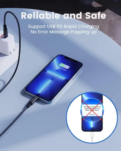 Miniatura 3 de SCRUAK Cable de carga extra largo para iPhone de 16 pies, 16 pies USB C a Lightning cable de carga rápida de nailon trenzado para iPhone 13/13