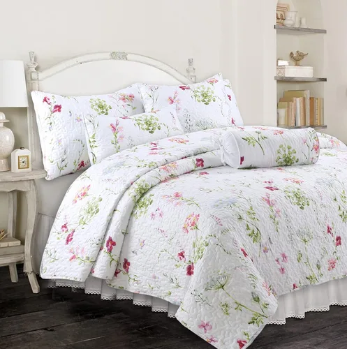 Miniatura 16 de Cozy Line Home Fashions - Juego de ropa de cama, colcha reversible con dulce estampado floral durazno y rosa claro en 3D con parches reales 100 %