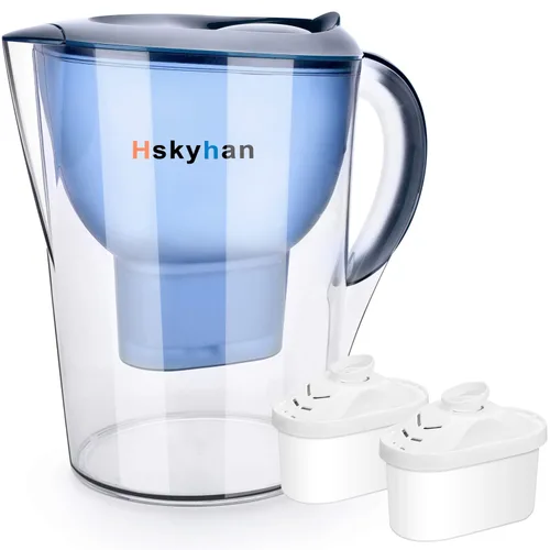 Hskyhan Jarra alcalina con filtro de agua – 3.5 litros mejora el PH, 2 filtros incluidos, sin BPA, sistema de filtración de 7 etapas para purificar,