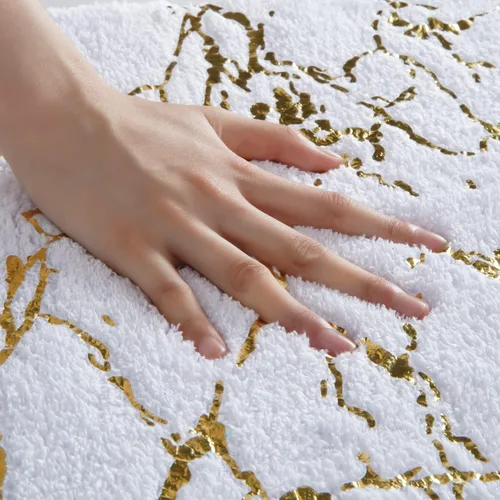 Miniatura 6 de QJHOMO Alfombra de baño de mármol, alfombras de baño blancas y doradas decorativas, antideslizante, tapete de baño super absorbente de microfibra