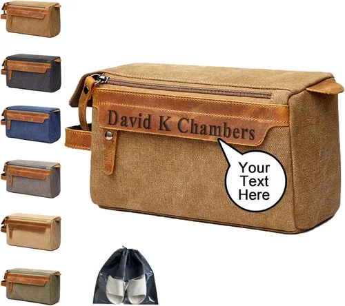Miniatura 12 de Neceser personalizado para hombres, kit de aseo personalizado de lona para afeitar, bolsa de aseo grabada con láser, kit de lona de cuero