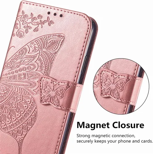 Miniatura 4 de Funda para Samsung Galaxy A23, Samsung A23 4G/5G, piel sintética de alta calidad con diseño de flor de mariposa en relieve, función atril, ranuras