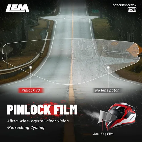 Miniatura 6 de LEM Cascos modulares de motocicleta de fibra de vidrio, casco de motocicleta de cara completa abatible para excursiones, certificado por DOT, visera