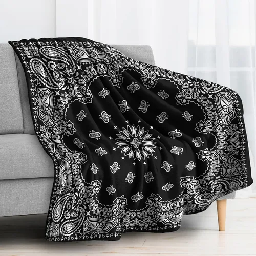 Miniatura 3 de Manta tipo bandana negra tamaño King, manta de forro polar para sofá, cama, sofá, mantas y mantas de cachemira, manta de franela de felpa súper