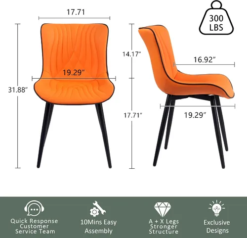 Miniatura 2 de YOUTASTE Juego de 2 sillas de comedor, modernas de mediados de siglo, tapizadas de piel sintética, con patas de metal negro, silla decorativa sin