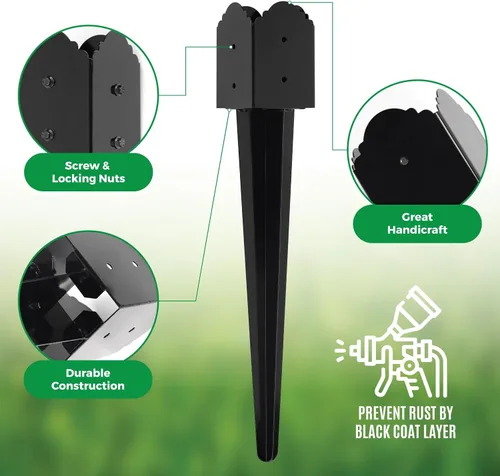 Miniatura 4 de Anclaje de poste de valla de 4"x4", anclaje de poste de valla de metal resistente con punta de 24"x4"x4" para buzón, comedero de pájaros, Paquete