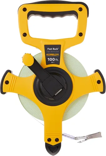 Komelon 8811 - Cinta métrica de carrete abierto de retroceso rápido con hoja de fibra de vidrio recubierta de nylon doble, 100 pies por 1/2 pulgada,