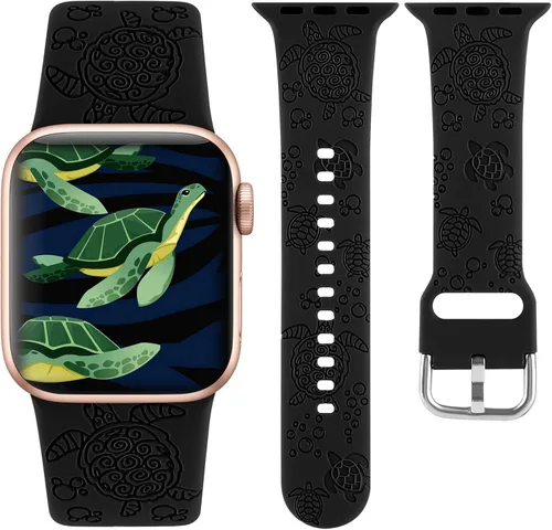 Sea Turtle - Correa deportiva grabada compatible con Apple Watch Band de 1.496 pulgadas, 1.575 pulgadas, 1.614 pulgadas, para mujer, de silicona