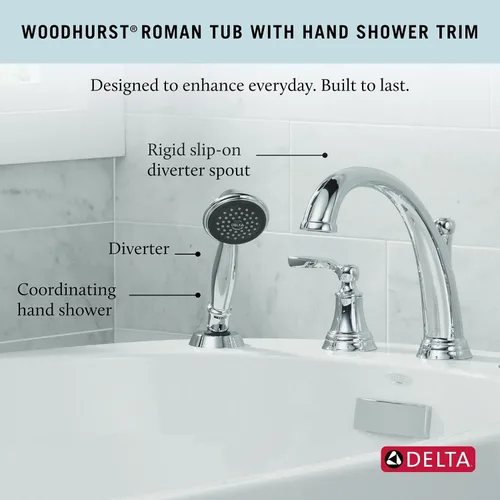 Miniatura 3 de Delta Woodhurst - Grifo de bañera romana con ducha de mano, grifo de bañera cromado para montaje en cubierta, cromado T4732