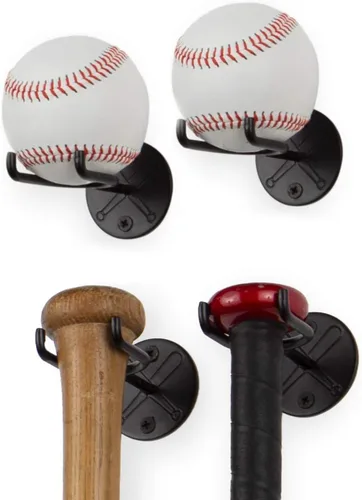 Wallniture Sporta Soporte de béisbol, soporte de exhibición para bate de béisbol, almacenamiento de pelotas para pared, juego de 4 soportes para