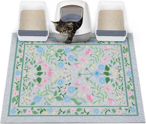 Miniatura 33 de Glittme Alfombrilla de Arena para Gatos con Base Antideslizante, Alfombrilla de Caja de Arena Impermeable que Atrapa la Arena, Fácil de Limpiar