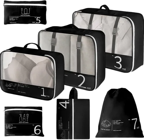 Miniatura 87 de Juego de 8 cubos de embalaje para maletas, organizadores de equipaje de viaje, accesorios de viaje, organizador de equipaje esencial