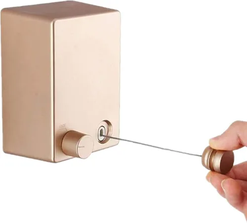 Youngine Tendedero retráctil para interiores y exteriores, para colgar en la pared, con cuerda de acero de 13.8 pies, colgador de cuerda ajustable,