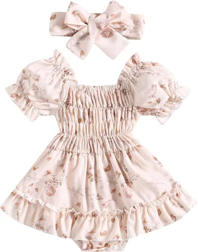 FYBITBO Mameluco para bebé recién nacido, con mangas de mosca, diseño floral, de malla, con mariposa, tul, diadema