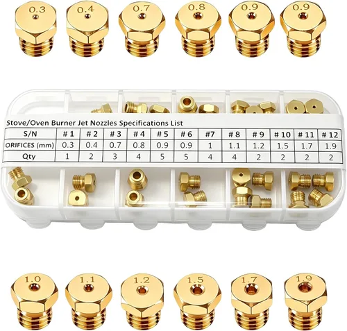 Kit de conversión de gas LP de 36 piezas para parrilla/cocina/estufa | Boquillas de orificio de latón para propano y gas natural (0.3mm-1.9mm,
