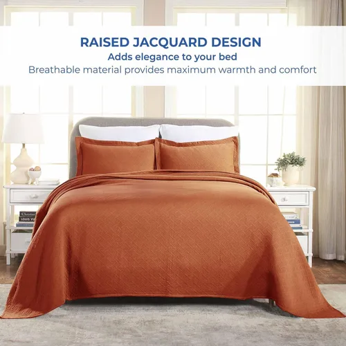 Miniatura 8 de Superior Colcha de Tejido de Cesta 100% Algodón con Fundas de Almohada, Ropa de Cama Jacquard Matelassé de Algodón Premium para Todas las Mandarina