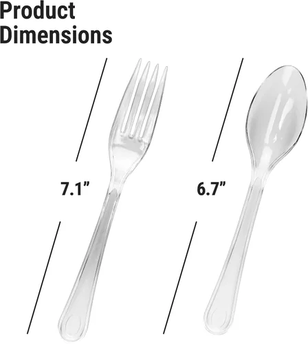 Miniatura 5 de [200 unidades] Juego de 2 tenedores y cucharas de plástico transparente resistentes envueltos individualmente, 100 tenedores y 100 cucharas