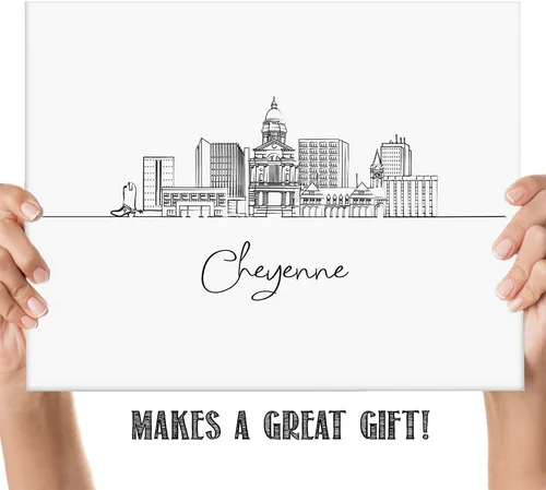 Miniatura 9 de TJ Originals Cheyenne Skyline - Decoración de pared para sala de estar, arte de pared en blanco y negro, imágenes artísticas de línea estadounidense