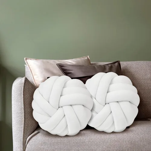 Miniatura 7 de Fumete 2 Piezas Almohadas de Nudo Redondas de 14 Pulgadas Almohada de Bola de Nudo de Felpa Suave Hecha a Mano Anudada Cojín Decorativo Moderno