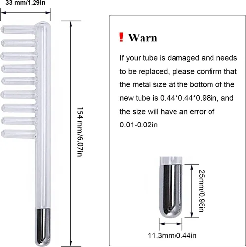 Miniatura 8 de Electrodo Wand Tubo de vidrio Color naranja Piezas de repuesto de mano para instrumentos de alta frecuencia Elitzia ETJX006AS (peine transparente)