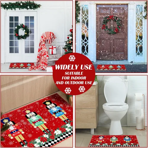 Miniatura 5 de Tradder Tapete de cascanueces de Navidad, lavable, antideslizante, diseño de copos de nieve rojos de soldado, pascua, tapete para puerta de porche