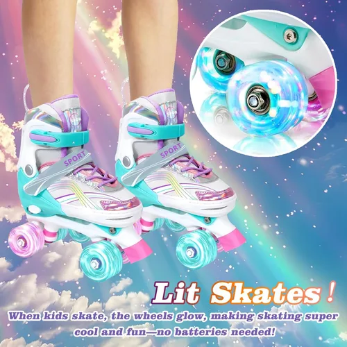 Miniatura 4 de Adjustable Kids Roller Skates for Girls and Boys Ages 3-5 5-8 8-12, All 8 Wheels of Girl's Skates Shine, Safe and Fun Illuminating for Outdoor
