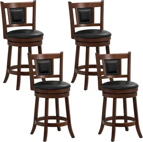 Miniatura 12 de Giantex Juego de 2 taburetes de bar giratorios de 25.5 pulgadas de altura de mostrador con respaldo ergonómico, asiento acolchado suave, patas