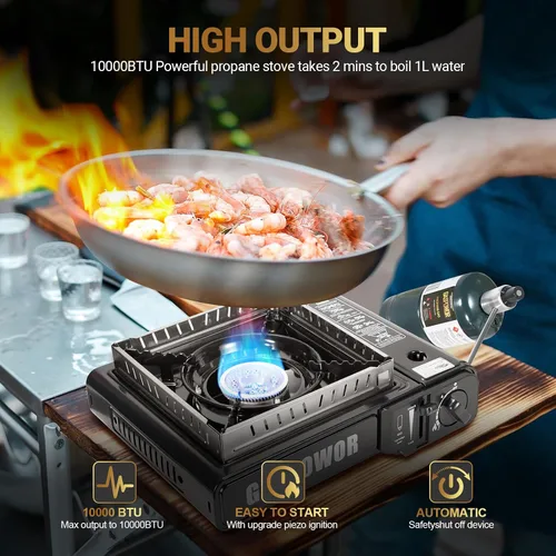 Miniatura 2 de Estufa de camping portátil de combustible dual Propane or Butane, 10,000 BTU, Automatic Ignition, Carrying Case & Windblocker, Emergency