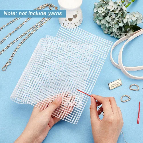 Miniatura 3 de WADORN Kit de fabricación de bolsas de ganchillo y tejido a mano, hojas de lona de plástico de malla tejida a mano para bordado y punto de cruz