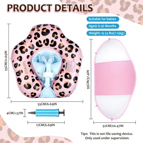 Miniatura 2 de Baby Pool Float, Leopard Toddler Pool Float Baby Float with Canopy, Infant Pool Floats for Kids 6-36 Months(18-33 lbs)