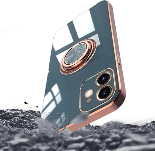 Miniatura 8 de Compatible con iPhone 11 Kickstand, anillo de rotación de 360 grados integrado con borde de oro rosa brillante que funciona con soporte magnético