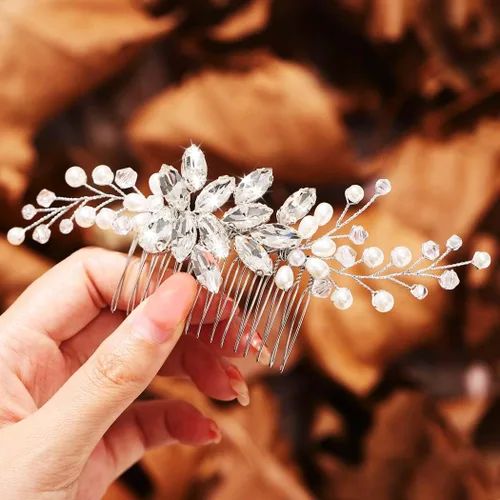 GORAIS Peine para el cabello de boda Rhinestone Accesorios para el cabello nupcial Piezas de pelo de perlas para