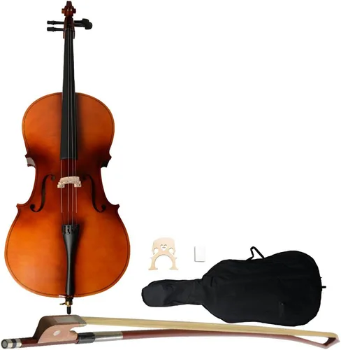 Miniatura 14 de Kit de violonchelo de madera maciza con estuche, arco y puente de colofonia, instrumento musical para principiantes, niños y adultos (4/4, negro)