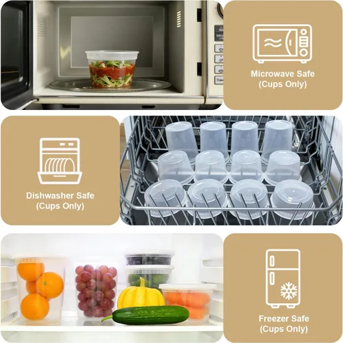 Miniatura 5 de Clawsoff Juego de 60 recipientes de delicatessen con tapas, 32/16/8 onzas x 20 unidades cada uno, a prueba de fugas y sin BPA, herméticos