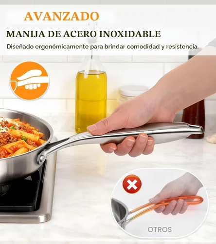 Miniatura 5 de Juego de ollas y sartenes de 16 piezas, juego de utensilios de cocina de acero inoxidable de tres capas con tapas, juego de cocina no tóxico, apto