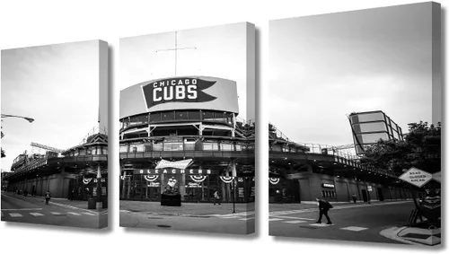 TUMOVO American Sports - Decoración de pared Wrigley Stadium, 3 piezas, arte de pared de estadio de béisbol, cuadros para decoración del hogar,