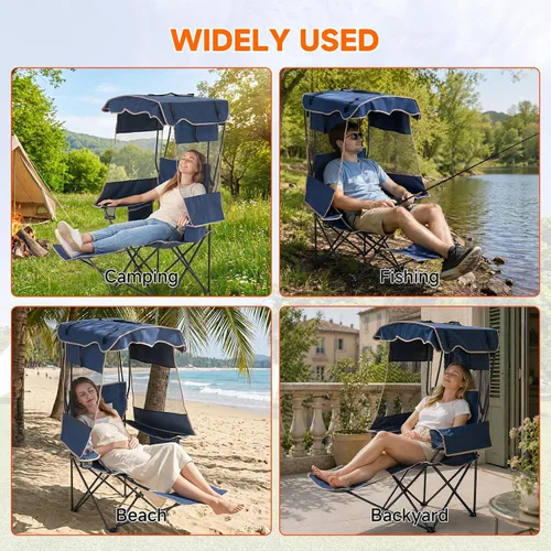 Miniatura 8 de LILYPELLE Silla de playa con toldo y reposapiés, silla de camping plegable portátil con bolsa enfriadora y soporte para tazas, parasol ajustable