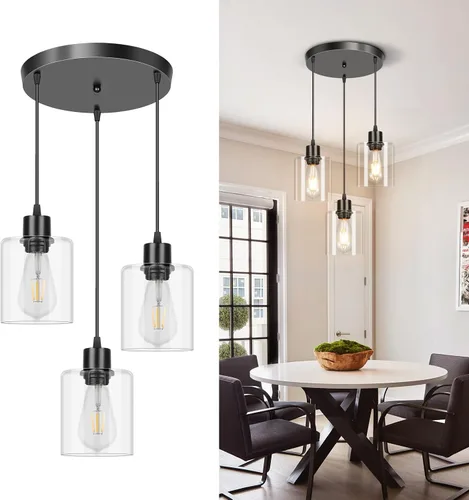 Miniatura 4 de CANMEIJIA 3 lámparas colgantes de 3 luces, lámpara de isla de cocina estilo granja, iluminación colgante industrial para dormitorio y comedor
