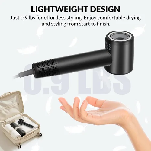 Miniatura 7 de Chignon Secador de pelo con difusor, secador de pelo iónico de viaje con motor de alta velocidad de 160,000 RPM para secado rápido, secador de pelo