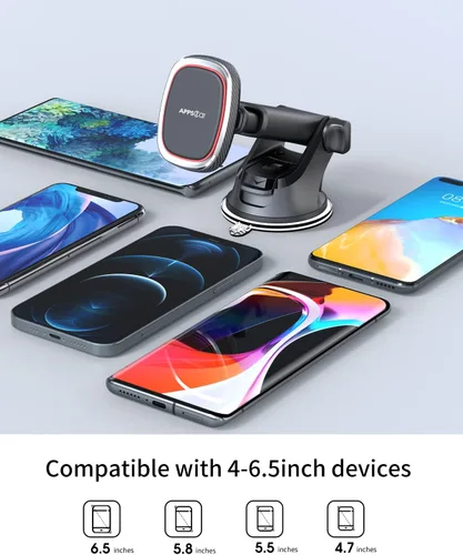 Miniatura 9 de APPS2Car Soporte magnético para teléfono, con ventosa para parabrisas de tablero de instrumentos con 6 imanes fuertes, brazo telescópico ajustable
